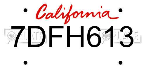 7DFH613 California License Plate