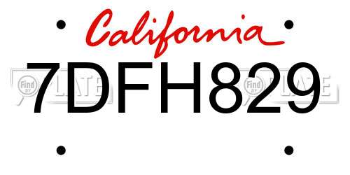7DFH829 California License Plate