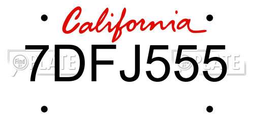 7DFJ555 California License Plate