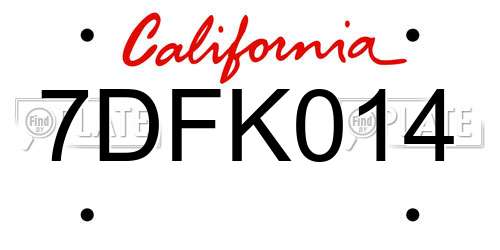7DFK014 California License Plate