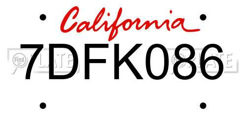 7DFK086 California License Plate