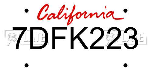 7DFK223 California License Plate