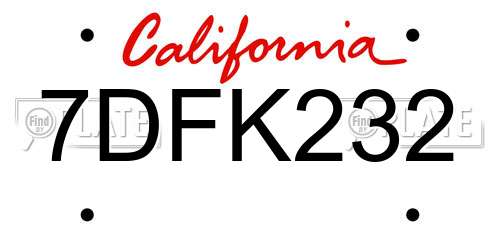 7DFK232 California License Plate