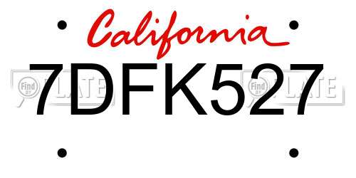7DFK527 California License Plate
