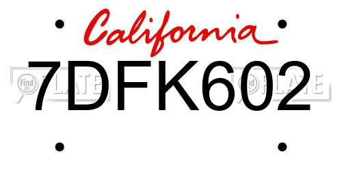 7DFK602 California License Plate