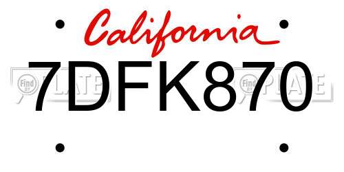 7DFK870 California License Plate