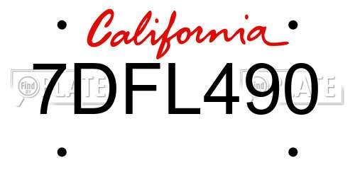 7DFL490 California License Plate