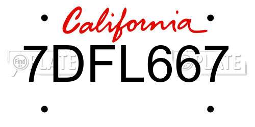 7DFL667 California License Plate