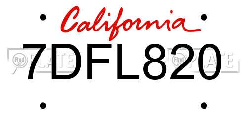 7DFL820 California License Plate