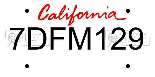 7DFM129 California License Plate