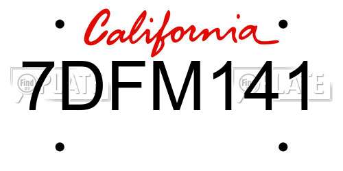 7DFM141 California License Plate