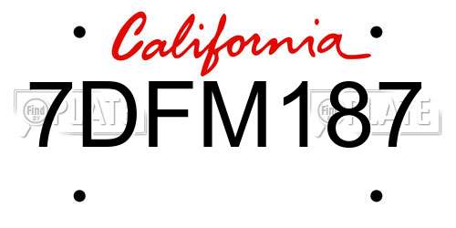 7DFM187 California License Plate