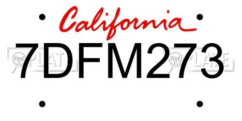 7DFM273 California License Plate