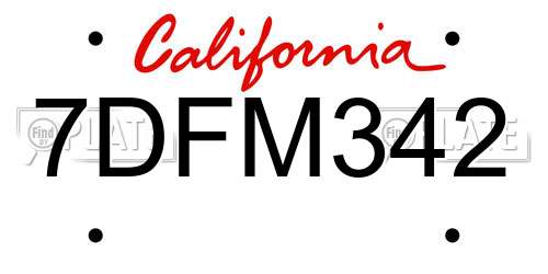 7DFM342 California License Plate