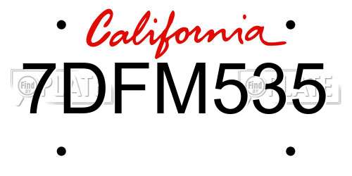 7DFM535 California License Plate