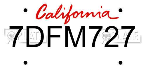 7DFM727 California License Plate
