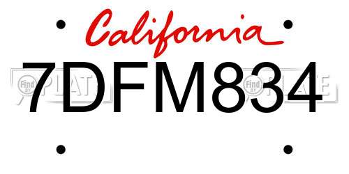 7DFM834 California License Plate