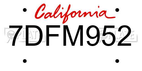 7DFM952 California License Plate