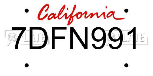 7DFN991 California License Plate