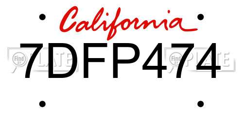 7DFP474 California License Plate