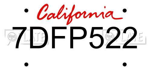 7DFP522 California License Plate