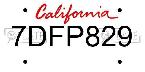 7DFP829 California License Plate