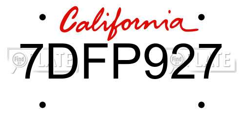 7DFP927 California License Plate