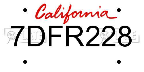 7DFR228 California License Plate