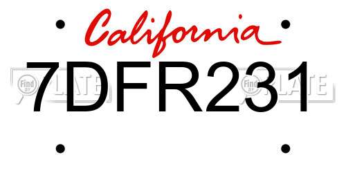 7DFR231 California License Plate