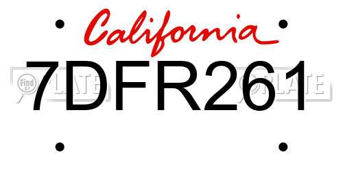 7DFR261 California License Plate