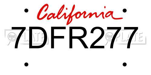 7DFR277 California License Plate