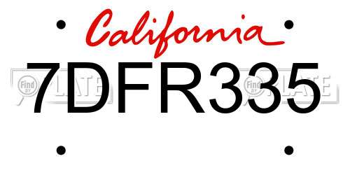7DFR335 California License Plate
