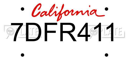 7DFR411 California License Plate