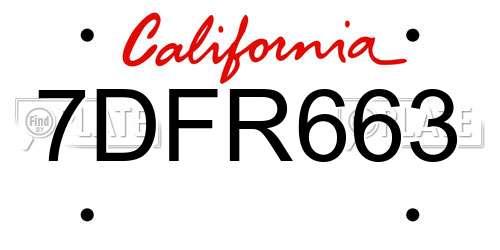 7DFR663 California License Plate
