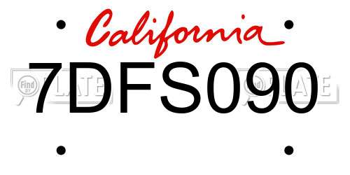 7DFS090 California License Plate