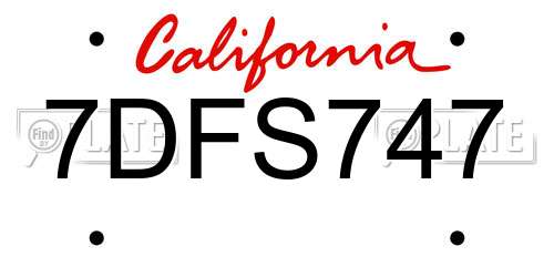 7DFS747 California License Plate
