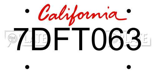 7DFT063 California License Plate