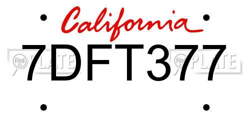 7DFT377 California License Plate