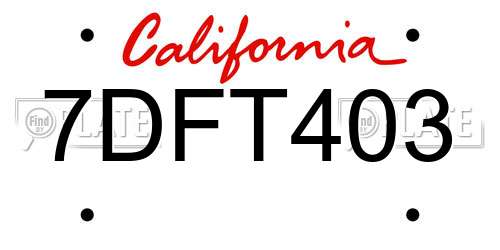 7DFT403 California License Plate