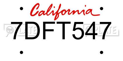 7DFT547 California License Plate