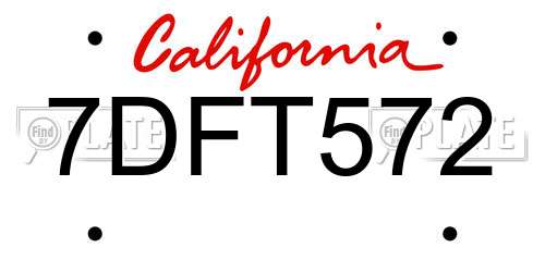 7DFT572 California License Plate