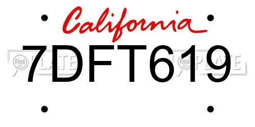 7DFT619 California License Plate
