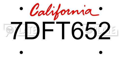 7DFT652 California License Plate