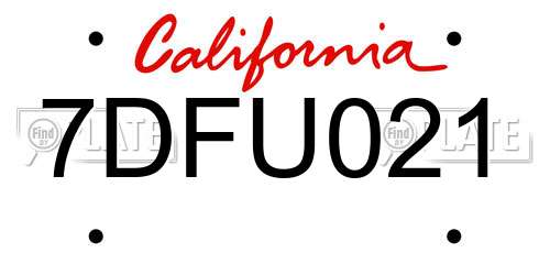 7DFU021 California License Plate