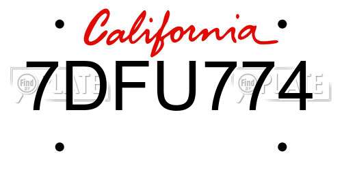 7DFU774 California License Plate
