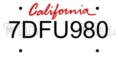 7DFU980 California License Plate