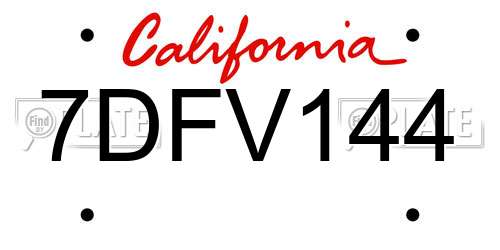 7DFV144 California License Plate