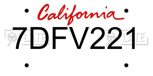 7DFV221 California License Plate