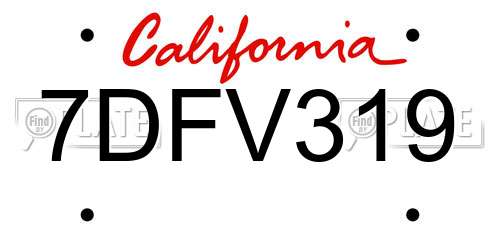 7DFV319 California License Plate