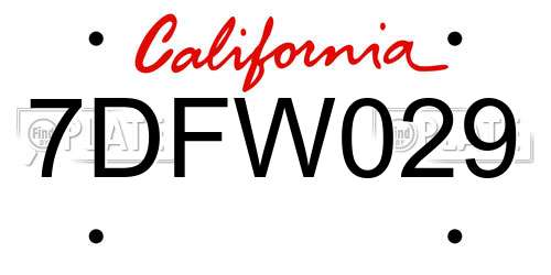 7DFW029 California License Plate